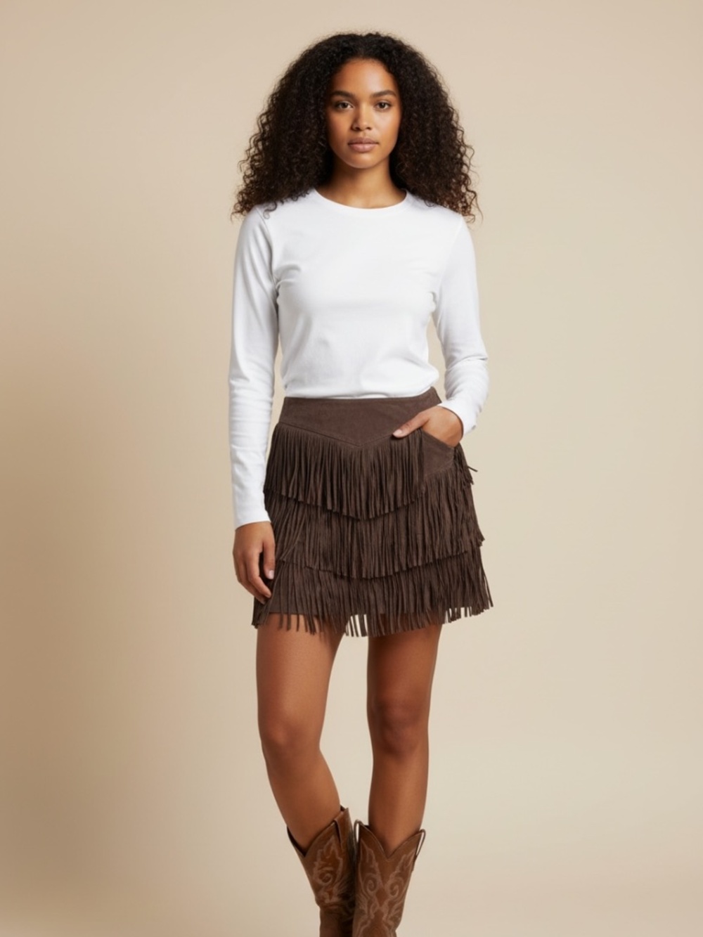 $360 Lamb Suede Fringe Mini